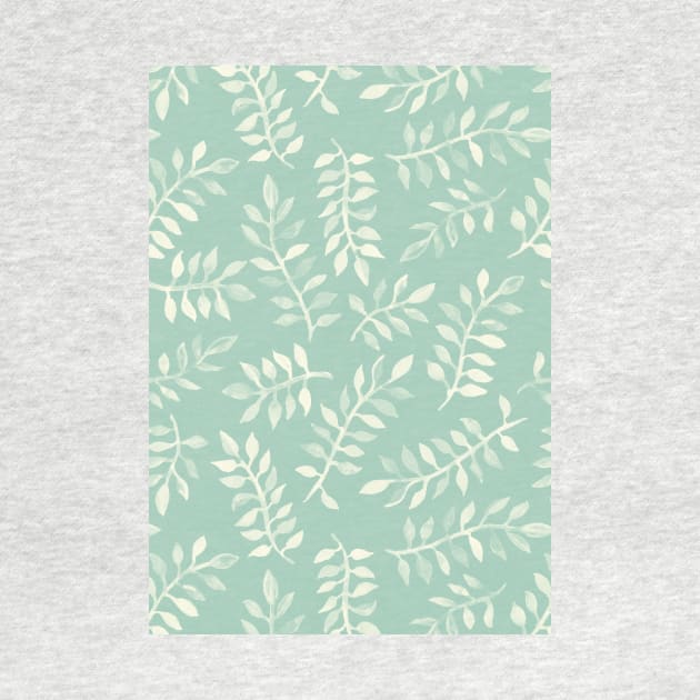 Painted Leaves - a pattern in cream on soft mint green by micklyn